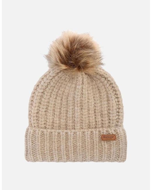 Barbour Natural Saltburn Beanie & Tartan Scarf Set