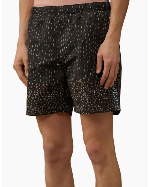 C P Company Black Flatt Nylon Sashiko Print Swim Shorts for men