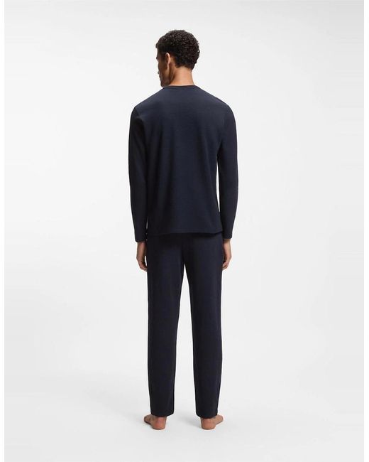 Boss Blue Waffle Ls Shirt 10269584 01 for men
