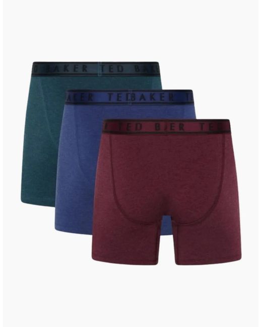 Ted Baker Blue 3-Pack Coloured Boxer Briefs, /Pool/Burgundy for men