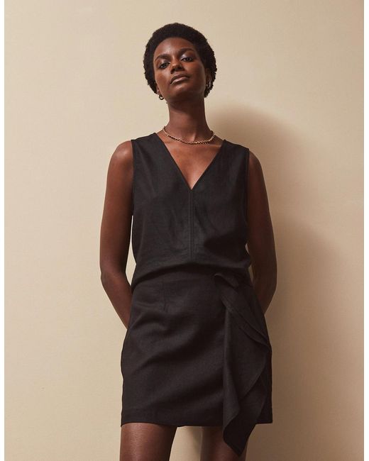 Ro&zo Brown Frill Detail Linen Blend Skirt