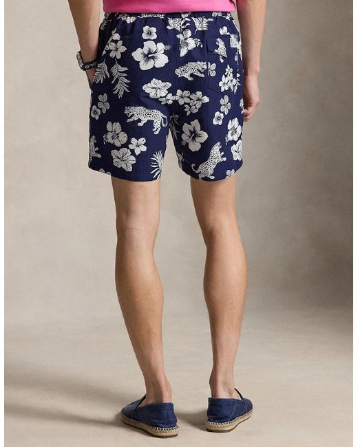 Polo Ralph Lauren Blue Tropical Print Seersucker Swim Shorts 001 for men