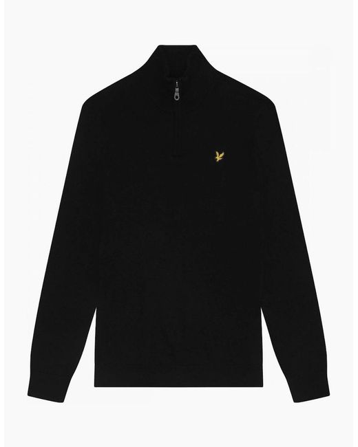 Lyle & Scott Black Lyle & Scott Cotton Merino Quarter Zip Jumper for men