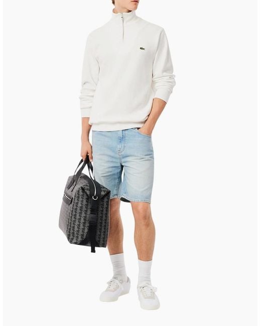 Lacoste White Sweatshirt High Neck Interlock Sweatshirt Cotton Sportswear Jumper for men