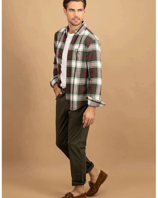 Fynch-Hatton Gray Premium Flannel Large Check Button Down Shirt Dark Ivy for men