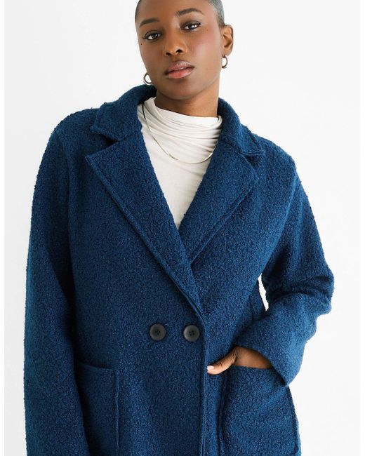 Gini London Blue Shearling Mid Length Double Breasted Jacket
