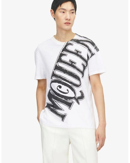 McQueen White Slashed Logo T-Shirt for men