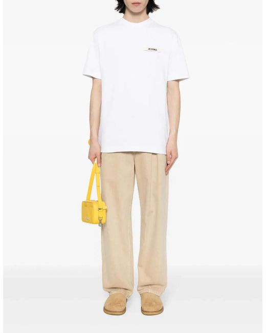 Jacquemus White T-Shirt With Gros Grain Logo for men