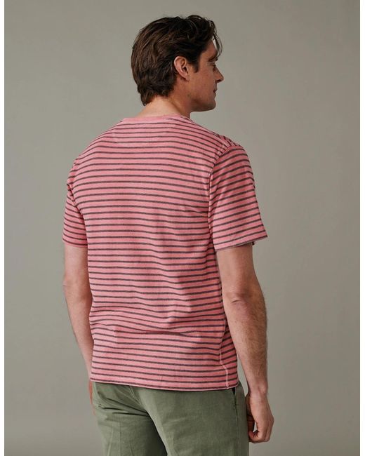 aubi Red Humby Pique Striped T-Shirt for men