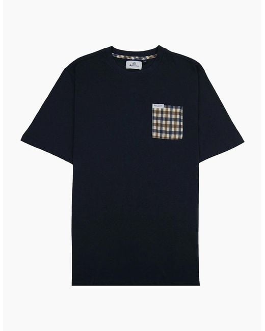Aquascutum Blue Active Club Check Pocket T Shirt for men