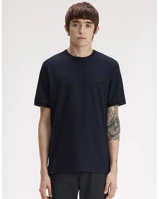 Fred Perry Blue Trim Detail Crepe Pique T-Shirt for men