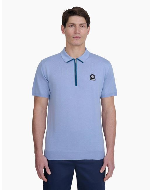 Sandbanks Blue Colour Stripe Knitted Zip Polo S1-26 Dusty for men