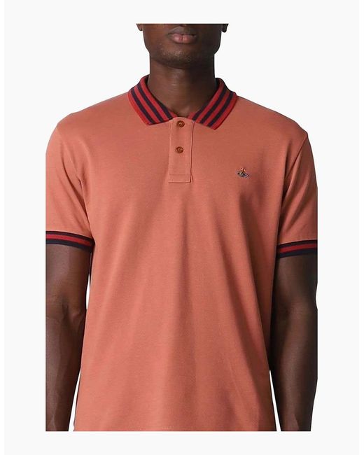 Vivienne Westwood Red Light Brick Contrasting Collar Polo Shirt for men