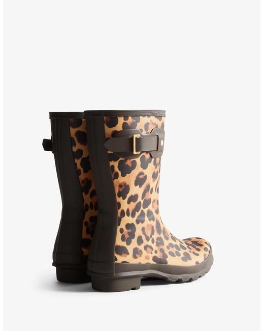 Hunter Brown Original Short Leopard Print Wellington Boots