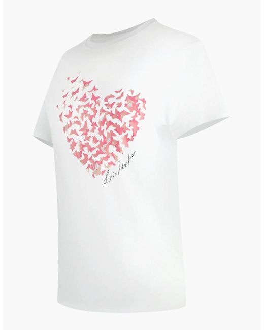 Love Moschino White Flutter Heart Design T-Shirt