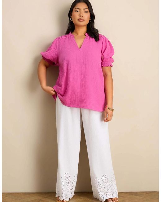 Live Unlimited London Pink Cheesecloth Puff Sleeve Blouse