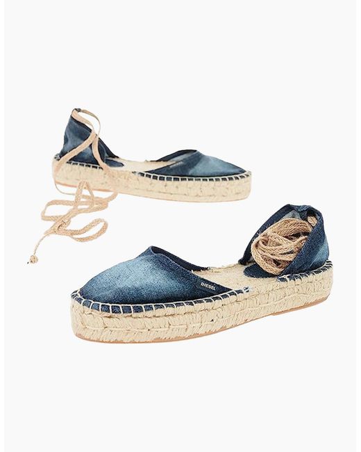 DIESEL Blue Espadrillas Rags Sandals Casual Denim Lace Up Summer Slip On Shoes
