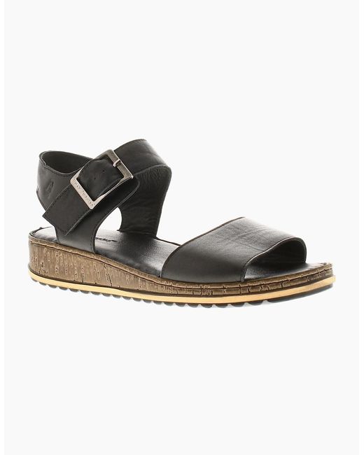 Hush Puppies Black Sandals Ellie Wide Fit Leather Buckle Uk Size