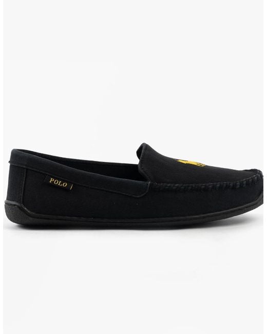 Polo Ralph Lauren Black Brenan Slippers Washed Twill for men