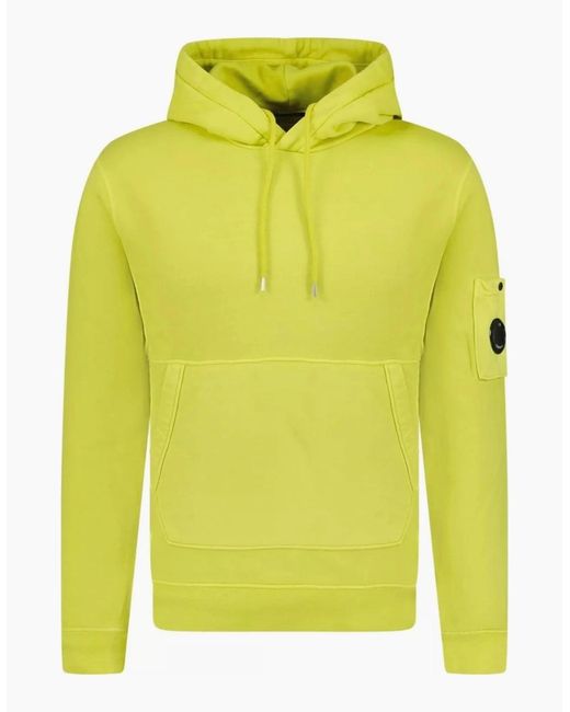 C P Company Yellow Diagonal Raised Fleece Lens Hooded Sweatshirt for men