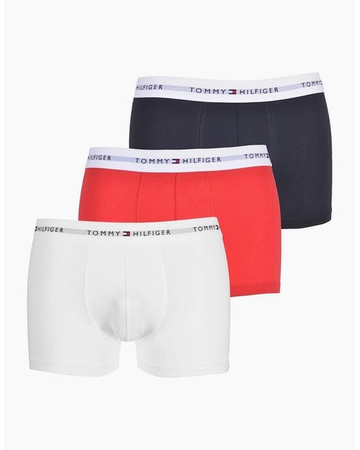 Tommy Hilfiger Red 3-Pack Signature Cotton Boxer Trunks for men