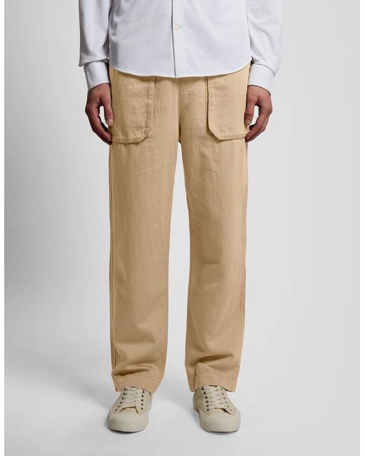 Lyle & Scott White Straight Leg Linen Blend Trousers for men