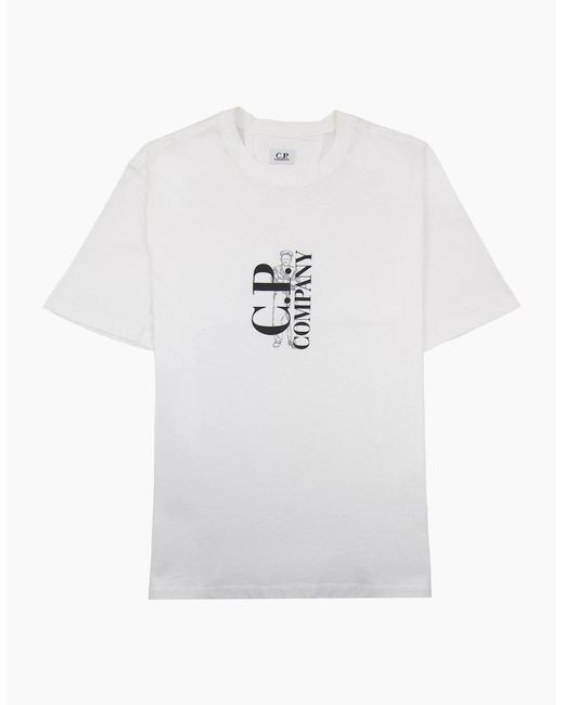 C P Company White 30/1 Jersey Vertical Logo T-Shirt 103 for men