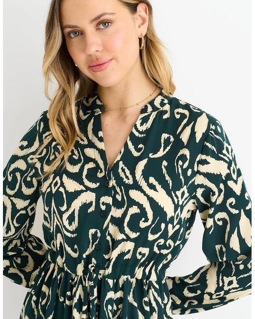 Gini London Green Ikat Print Tie Waist Maxi Dress