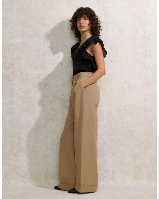Ro&zo Natural High-Waist Turn-Up Cotton Trousers