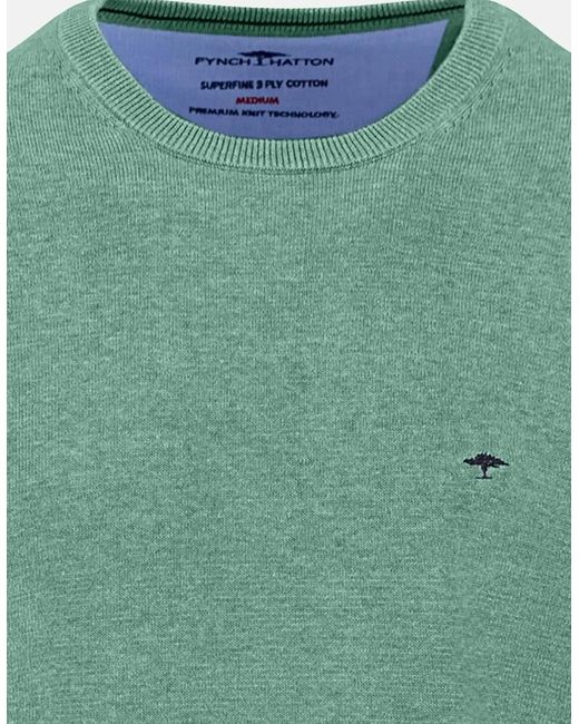 Fynch-Hatton Green Fine Knit Cotton Crewneck Fern for men