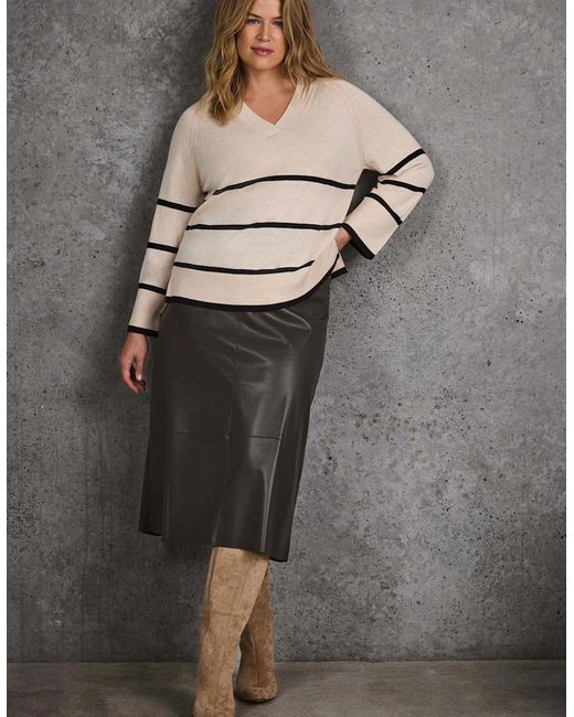 Live Unlimited London Gray And Stripe V Neck Jumper