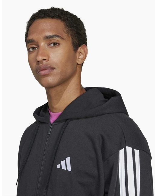 Adidas Black Hooded Neck Long Sleeve Sweatshirt With Stripes for men