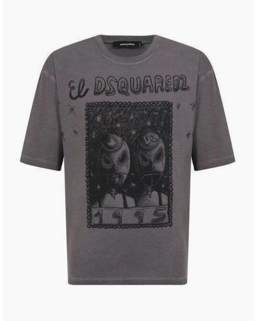 DSquared² Gray El Graphic Loose Fit T-Shirt Charcoal for men