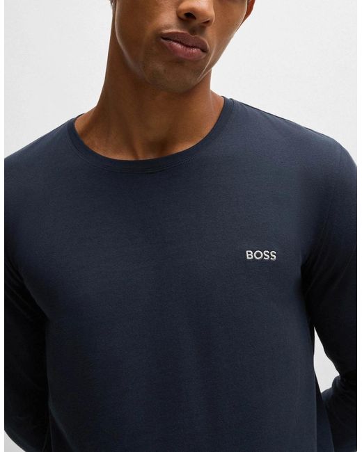 Boss Blue Boss Mix&Match Long Sleeve Stretch-Cotton T-Shirt With Embroidered Logo for men