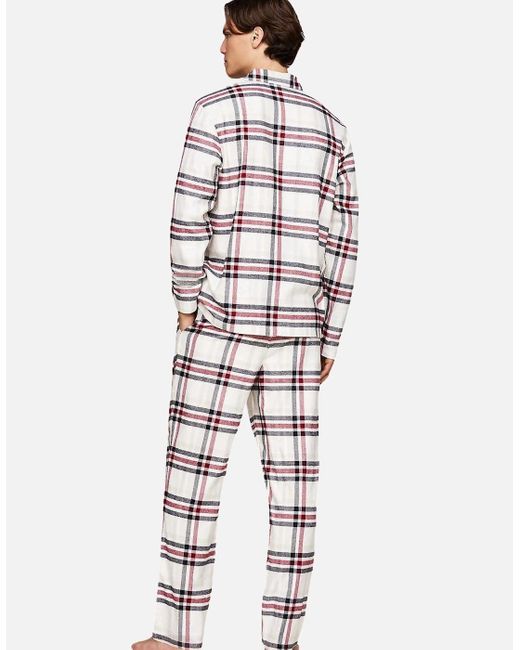 Tommy Hilfiger White Tartan Flannel Pyjama Set, Heritage Plaid Ivory for men