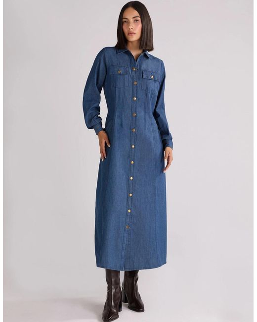 Ro&zo Green Long Sleeve Denim Shirt Dress