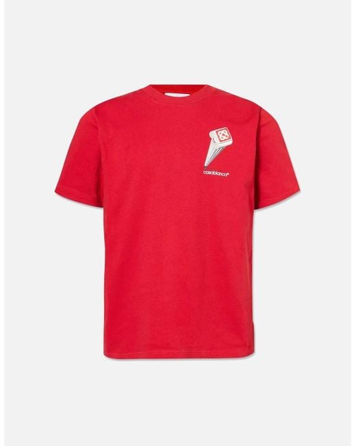 Casablanca Red Leaning Column Print T-Shirt for men