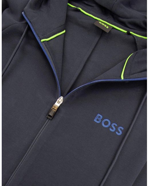 Boss Blue Saggy 1 Embroidered Logo Zip Up Hoodie 402 for men