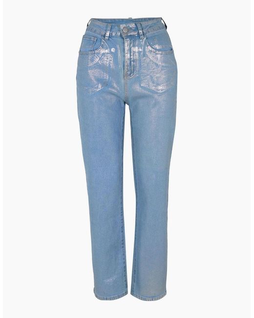 Amy Lynn Blue Lupe Metallic Patterned Five Pocket Pants