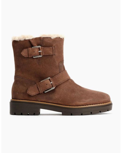 TOMS Brown Ionie Moto Waxy Suede Dark Boots