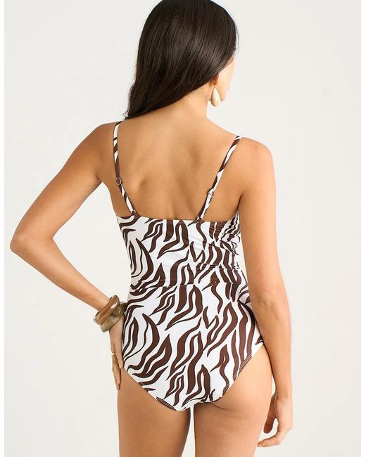 Gini London Multicolor Chocolate Zebra Animal Print Jacquard Cutout Front Swimsuit