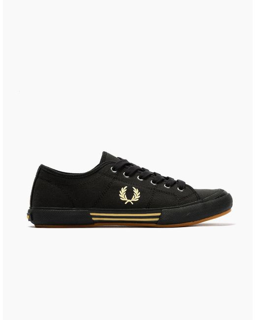 Fred Perry Black B708 Vintage Tennis Canvas /Champagne Trainers for men