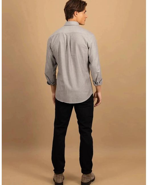 Fynch-Hatton Gray Herringbone Flannel Button Down Shirt Dark Chocolate for men