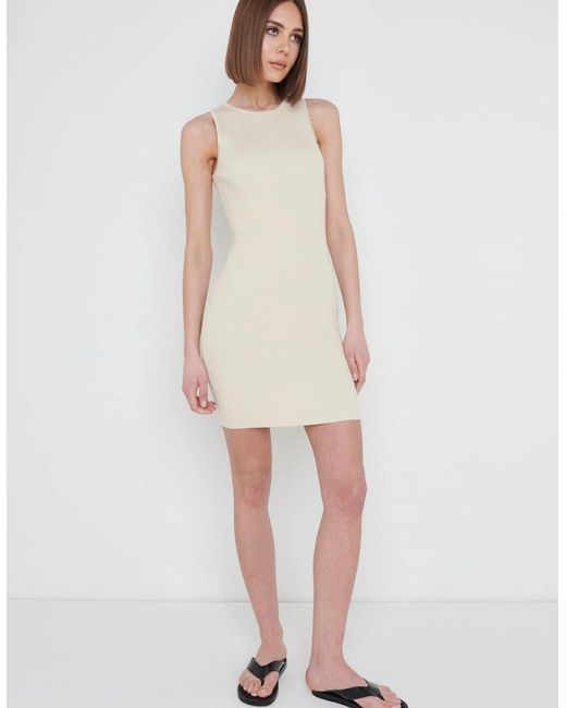 Pretty Lavish Natural Billie Ribbed Racer Mini Dress