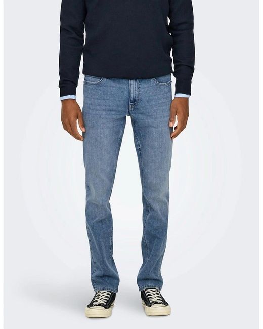 Only & Sons Blue Solid Patterned Slim Cut Pants for men