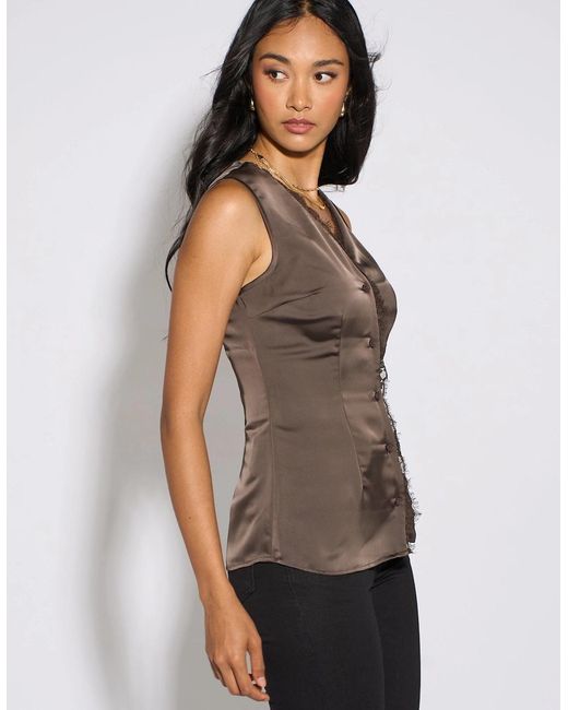 Gini London Brown Satin Sleeveless Waistcoat Top