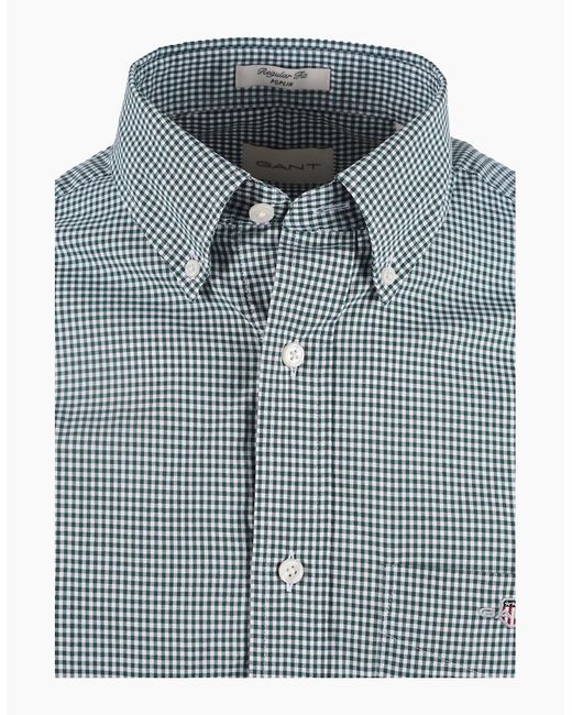 Gant Blue Classic Poplin Gingham Shirt Dark Emerald for men