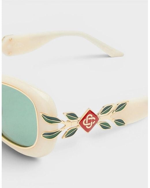 Casablanca Metallic Acetate Metal Oval Sunglasses Laurel Detail Cream Laurel