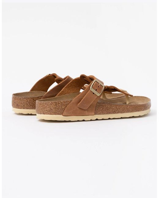 Birkenstock Gizeh Brown Braided Natural Oiled Leather Sandals