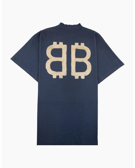 Balenciaga Blue Crypto Logo Oversized T Shirt for men